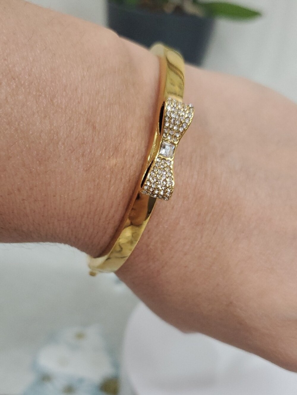 kate spade Gold Bow Pavé Crystal Bangle Bracelet - Picture 5 of 11